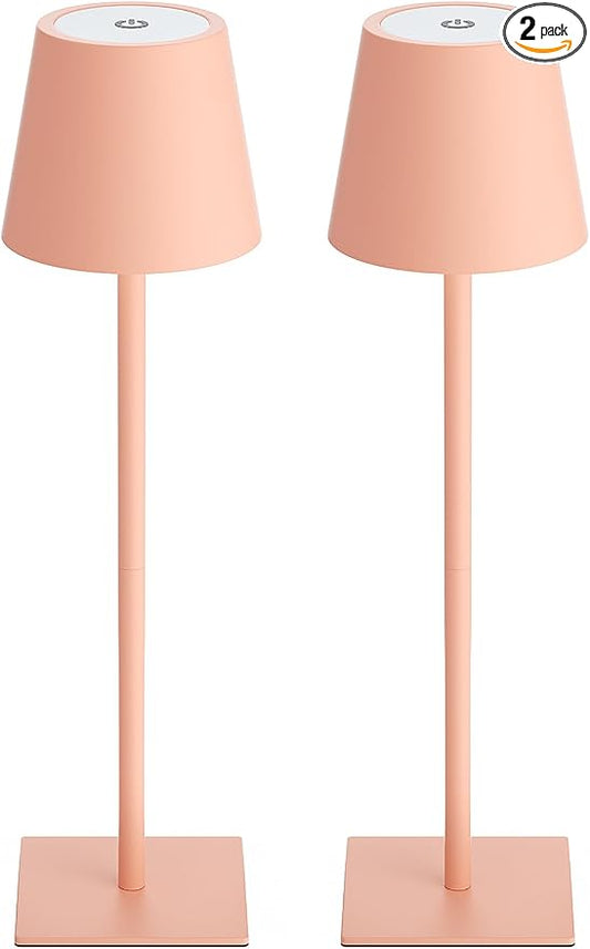 Kakanuo Pink Cordless Rechargeable Table Lamp 5000mAh Battery Operated Lamps, 3 Colors Stepless Dimming Touch Lamp for Living Room, Kitchen Counter, Dining, Outdoor Patio, 2 Pack
