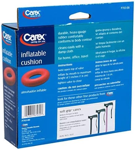 Carex Inflatable Donut Cushion - For Tailbone Pain, Hemorrhoids, Sciatica - Relief Cushion For Office Chair, Car, Seats, Travel, Wheelchair
