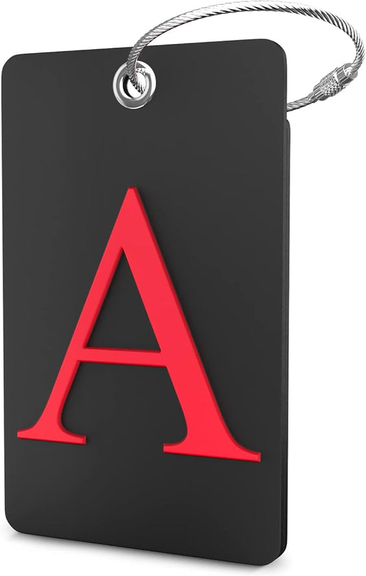 Shacke Luggage Tag Initial - Fully Bendable Tag w/Stainless Steel Loop - Black (Letter A)
