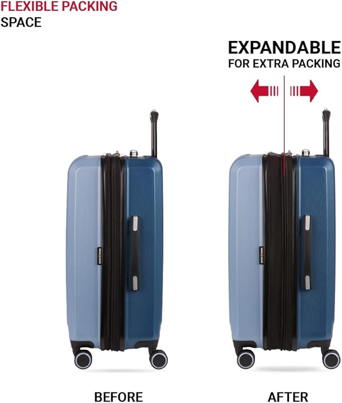 SwissGear Duet Expandable Luggage, Hard Shell Medium Luggage with Spinner Wheels