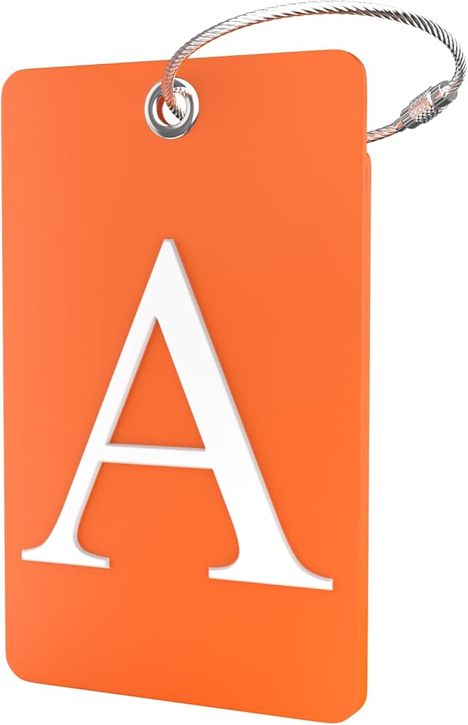 Shacke Luggage Tag Initial – Fully Bendable Tag w/Stainless Steel Loop - Orange (Letter A)