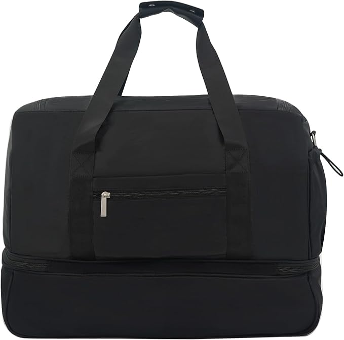 Carry On Travel Duffel Bag for Women & Men,Overnight Weekender Bag with Shoe Compartment,Trolley Sleeve and Adjustable Shoulder Strap,Business & Weekend Travel,Gym,Sports,Yoga & Dance(Black)
