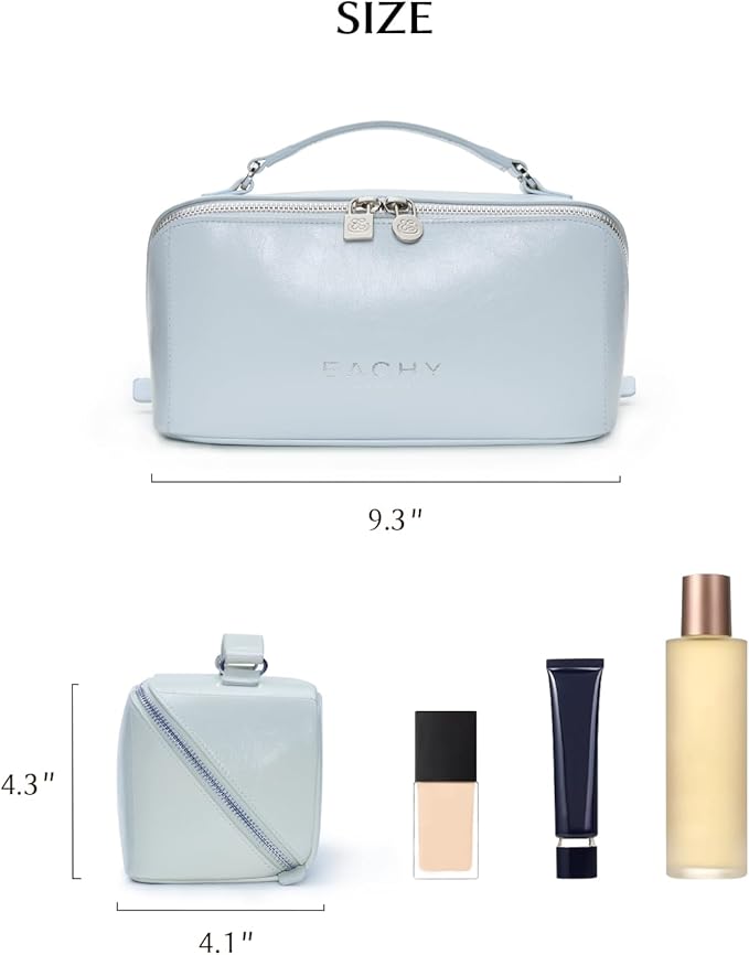 EACHY Travel Makeup Bag, Large Capacity Cosmetic Bag for Women, Waterproof PU Leather, Flat Open Portable Toiletry Bag for Skincare, Brushes & Travel Essentials