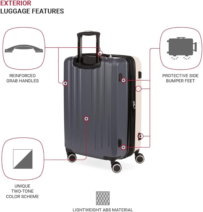 SwissGear Duet Expandable Luggage, Hard Shell Medium Luggage with Spinner Wheels