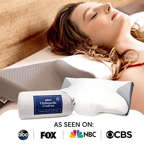 SUTERA - Dream Deep Contour Memory Foam Pillow, Orthopedic Cervical Support for Neck, Shoulder and Back Pain Relief, Ergonomic Pillow for Side, Back and Stomach Sleepers, Washable Cover - White+Bag
