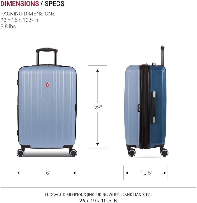 SwissGear Duet Expandable Luggage, Hard Shell Medium Luggage with Spinner Wheels