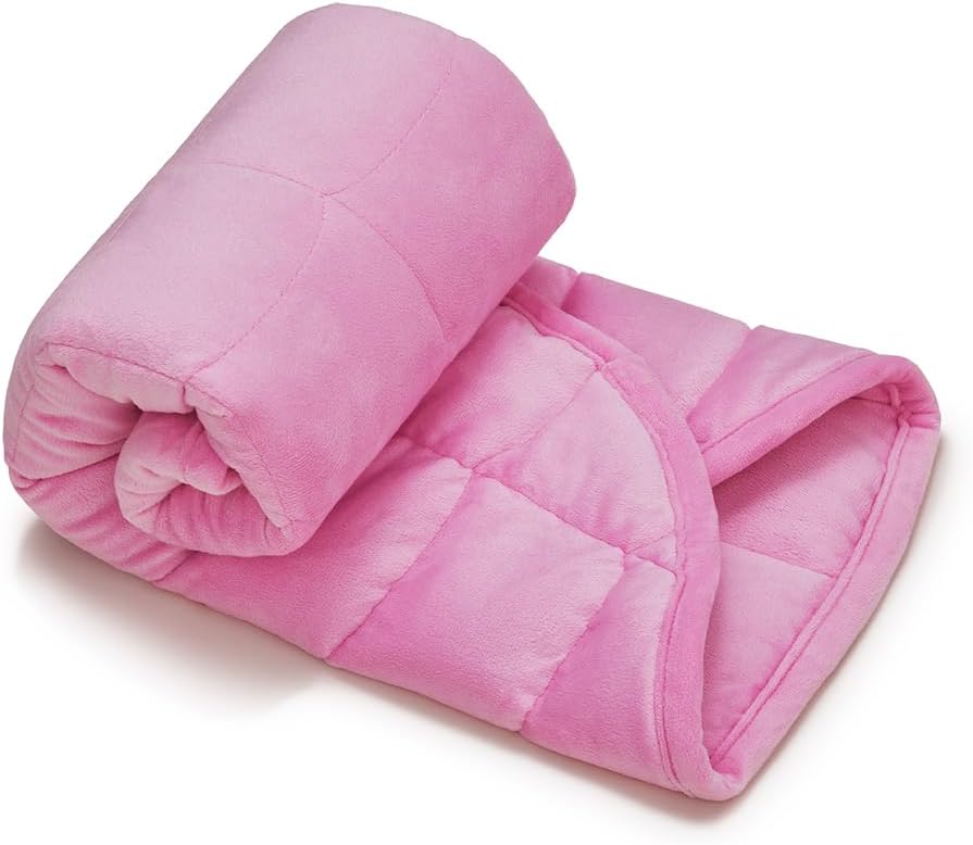 TONGDADA Weighted Lap Blanket 7lbs for Adult,Perfect for Relaxation, Lounging, Napping, Sleeping & Travel,Luxury Minky Weighted Body Blanket,Weighted Throw Blanket-Pink Minky, 29" x 24"