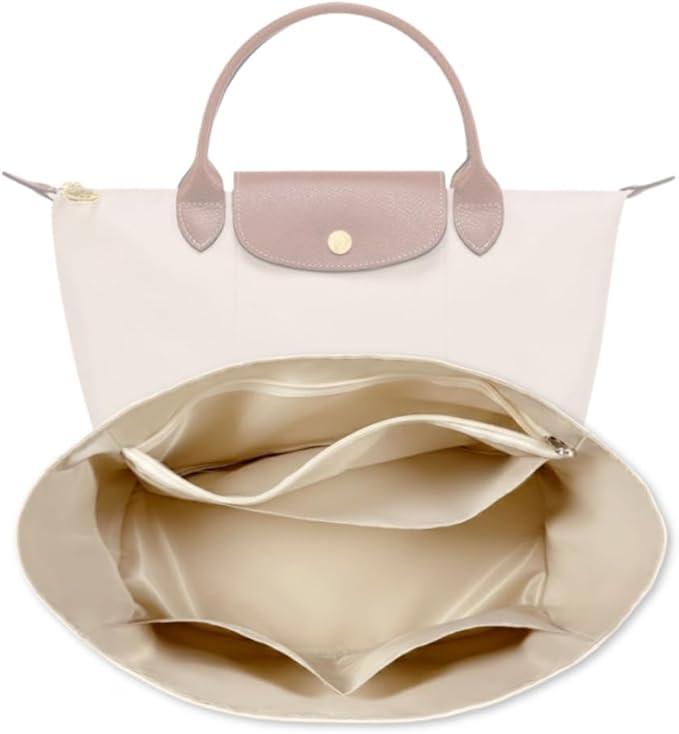 Waterproof Premium Nylon Purse Organizer Insert for Longchamp Le Pliage Tote Bag (Beige, Small)