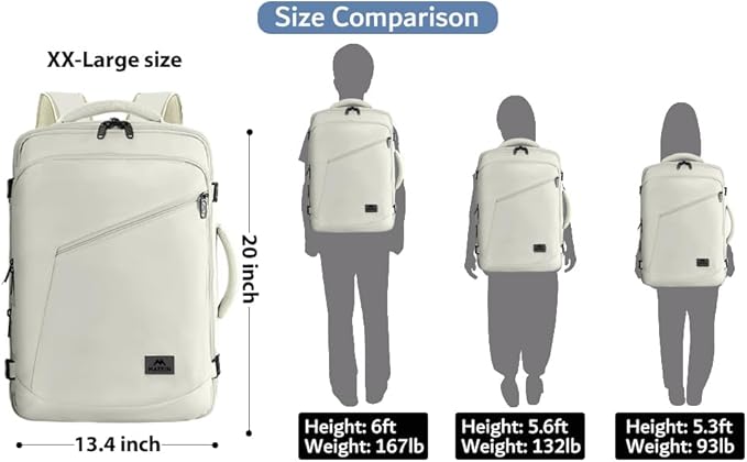 MATEIN Large Backpack for Travel Flight Approved, 45L Carry on Backpack with Padded Shoulder Straps for Adult, Men, Women, Expandable Daypack for Clothes, Travel Essentials, Beige