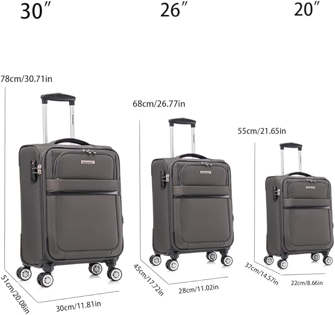Lispin Luggage Set Softshell Expandable 4 Piece Suitcase with Wheels Softside Lightweight Travel Carry on Luggage (Grey + Fabric + 3-piece)