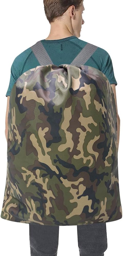 Large Laundry Bag Backpack, 27” x 34”Sturdy Laundry Bag with Shoulder Straps Drawstring Closure Heavy Duty Foldable Laundry Backpack for College, Travel, Laundromat, Apartment (camo)