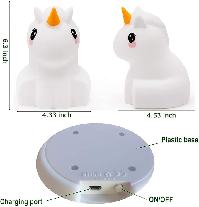 Animal-shaped Big Night Light for Children/Adult, Rechargeable LED Soft Silicone (BPA Free) Bedside Lamp, Adjustable Brightness and 9 Colors by Touch Control & Remote Control (Big Unicorn)