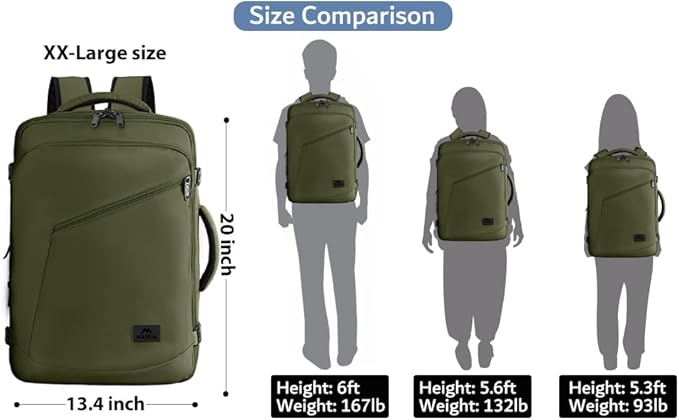MATEIN Mens Backpack for Travel, Extra Large Expandable Carry on Backpack with Hideaway Shoulder Straps for Travelling, Water Resistant Heavy Duty Daypack, Gifts for Men Women, Dark Green