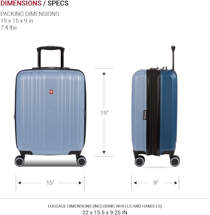 SwissGear Duet Expandable Luggage, Hard Shell Carry-On Luggage with Spinner Wheels
