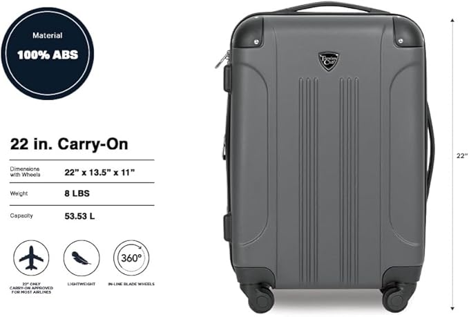 Travelers Club Chicago Hardside Expandable Spinner Luggage, Charcoal, 22" Carry-On