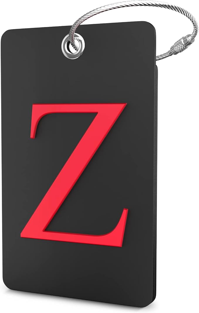 Shacke Luggage Tag Initial - Fully Bendable Tag w/Stainless Steel Loop - Black (Letter Z)