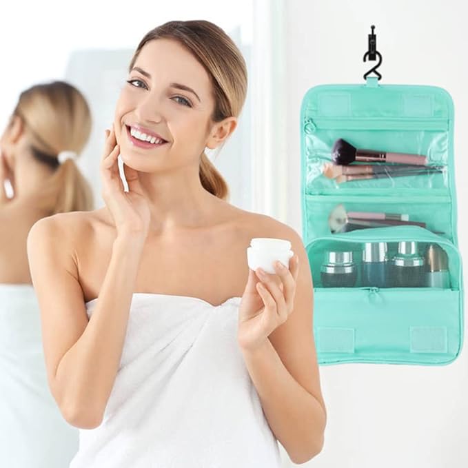 Pengxiaomei Hanging Toiletry Bag, Mint Green Waterproof Cosmetic Bag Portable Makeup Pouch Travel Wash Bag with Handle for Kids Teen Girls Wedding Mothers Day Gifts