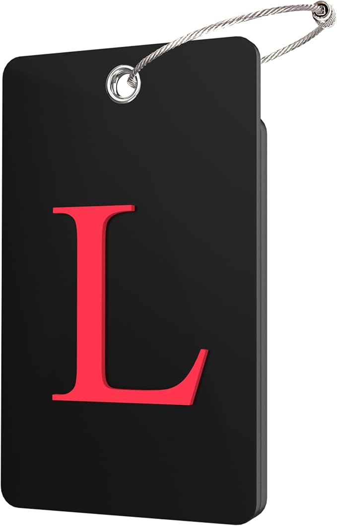 Gostwo 2 Pack Luggage Tags for Suitcases, 26 Initial Letter Travel Luggage Baggage Identification Labels ID Tag Fully Bendable Tags with Stainless Steel Loop (Black) (Letter L)