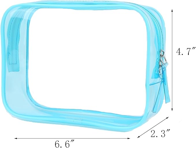 Buminee Clear Pouch, Makeup Bag, 6.6"" x2.3 x4.7 TSA Approved Toiletry Bag, Clear Travel Bags for Toiletries, Cosmetic Bag for Women-1 Pack Sky Blue