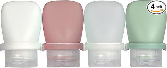 1oz Travel Bottles for Toiletries, Silicone Leak-Proof TSA Approved Travel Size Containers (4-Pack) - Reusable Refillable Bottles for Shampoo, Body Wash, Lotion (#2Whtie Clear Green Pink)