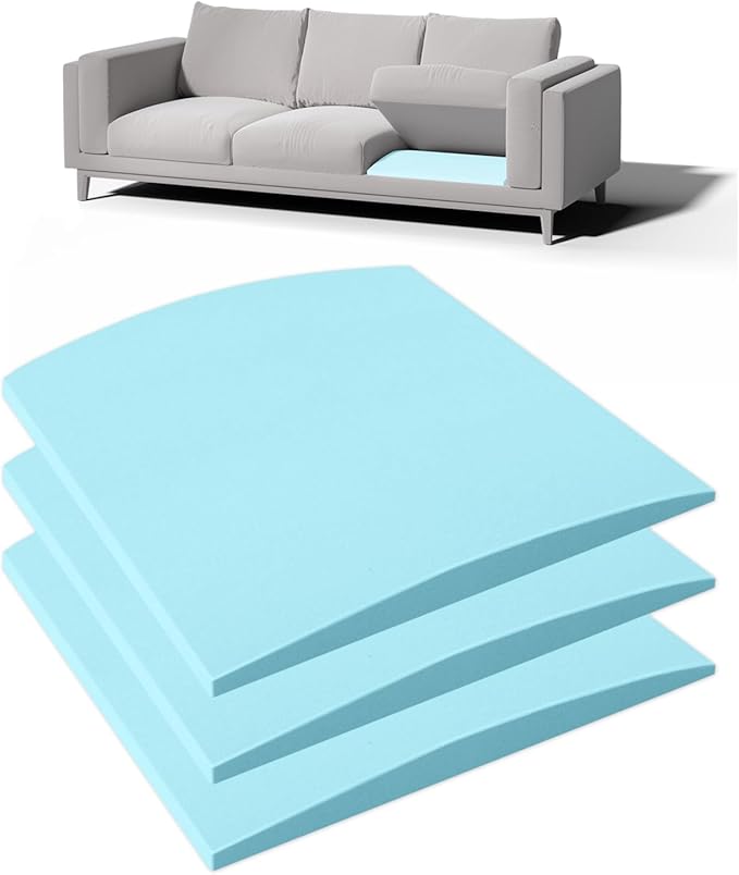 Couch Cushion Support for Sagging Seat, 20"x20"x2" 40D High Density Curved Foam Sofa Cushion Support, Under-Cushion Sag Repair,Blue Set of 3