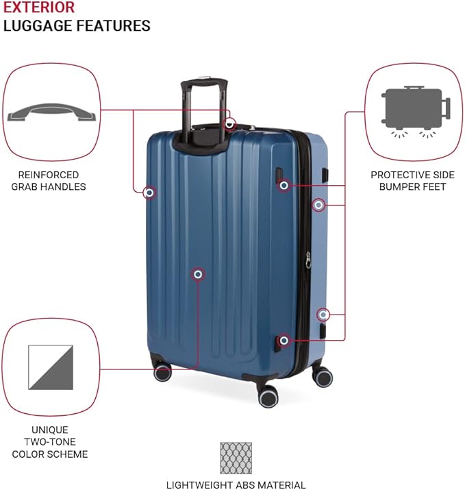 SwissGear Duet Expandable Luggage, Hard Shell Large Luggage with Spinner Wheels