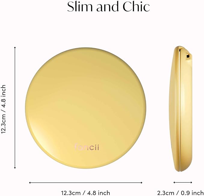 Fancii Taylor Travel Makeup Mirror with LED Light, Rechargeable, 10x /1x Magnifying, Tru-Glow Lighting System, XL Large 5” Wide | Compact Mirror for Purses (Marigold)