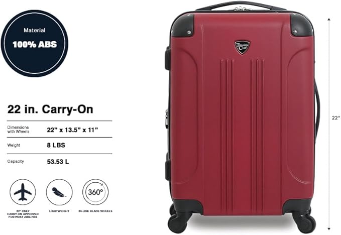 Travelers Club Chicago Hardside Expandable Spinner Luggage, Rhubarb, 22" Carry-On