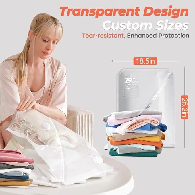 Travel Vacuum Storage Bags, 8 Pack 29" Vacuum Seal Bags with Rechargeable Cordless Pump Compression Packing for Clothing Clothes Suitcase Luggage