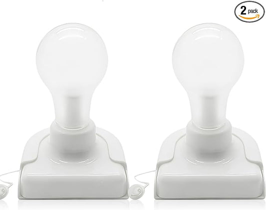 Stick Up Light Bulb, 2Pack Battery Operated LED Light Bulbs with Pull Chain | Zwesanii Wireless Self Adhesive Wall Mounted Lamp Fixtures for Closet Cabinet Bedroom Living Room Kitchen, Clear Cover