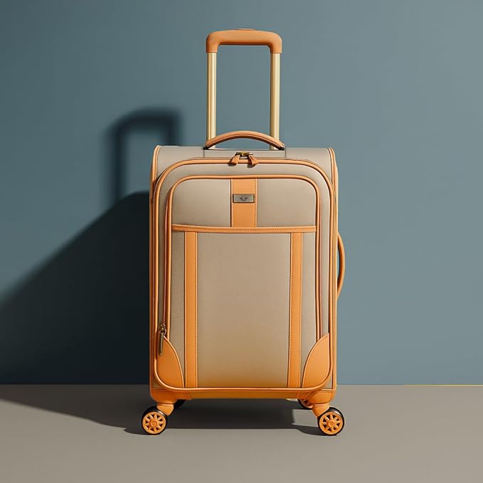 Dockers Seahorse Softside Expandable 8-Wheel Spinner Travel Checked Luggage, 24-Inch, New British Khaki
