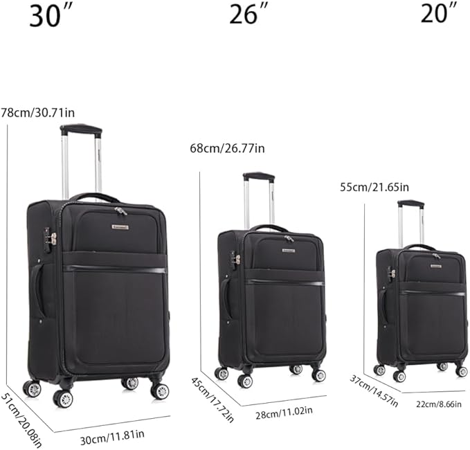 Lispin Luggage Set Softshell Expandable 4 Piece Suitcase with Wheels Softside Lightweight Travel Carry on Luggage (Black + Fabric + 3-piece)