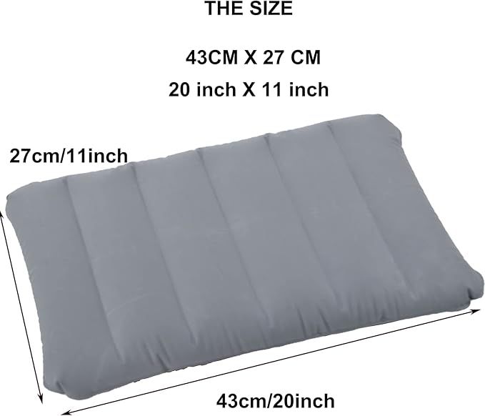 Alovexiong 2 Pack Gray Ultralight Inflatable Camping Pillow Small Squared Flocked Fabric Air Pillow for Hiking, Camping, Traveling, Napping, Desk Rest, Neck & Lumbar Support