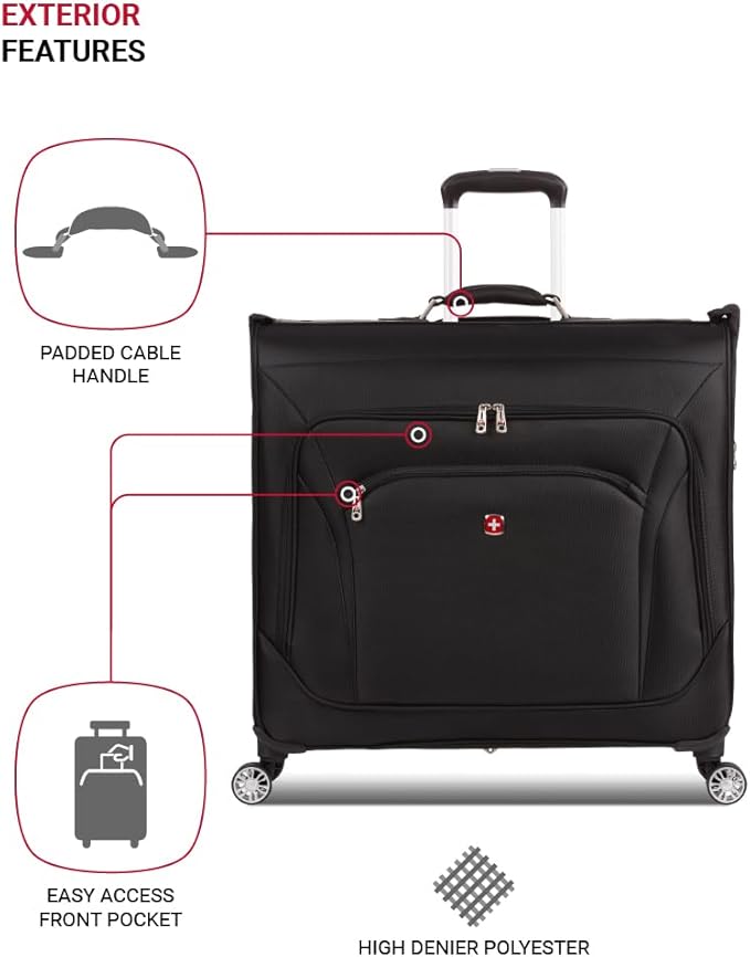 SwissGear 7895 Premium Garment Bag with Spinner Wheels, Amazon Exclusive, Bonus Hanging Feature, 24-Inch Luggage - Black