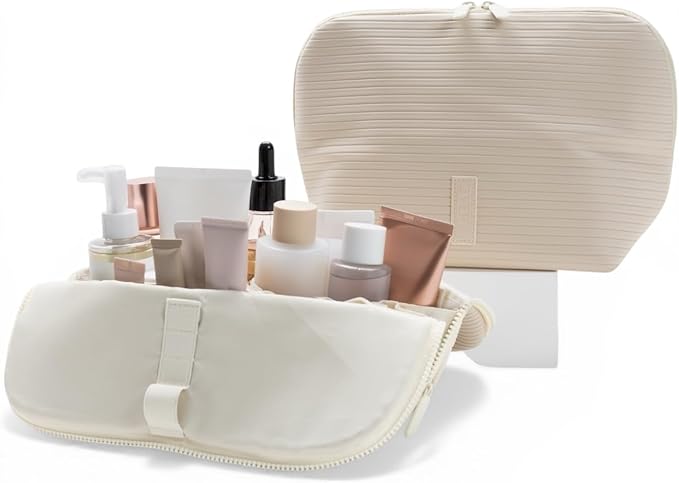 THE VERTI-Vertical Waterproof Makeup & Toiletry Bag | 23-Pocket Organizer with Upright, Fold-Down Design for Skincare, Toiletries & Essentials (Shell)