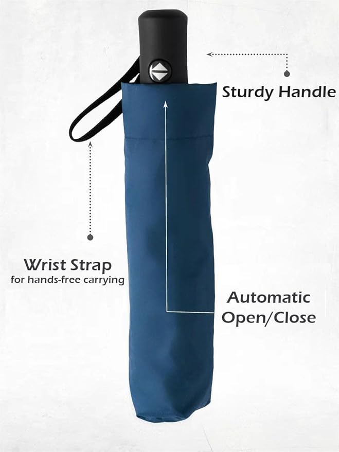 Windproof Travel Umbrella - Compact, Light, Full Automatic Open/Close - Folding Backpack Umbrella for Rain & Sun UV Preotection For Men & Women, Unbreakable 8 Fiberglass Ribs UK Design