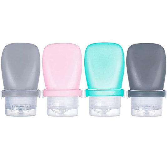 2 oz Travel Bottles, WXOIEOD Leakproof Silicone Squeeze Bottle Mini Travel Size Container for Toiletries Lotion Shampoo and Conditioner Liquid Salad Dressing to go Condiment, TSA Approved, 4 Pack