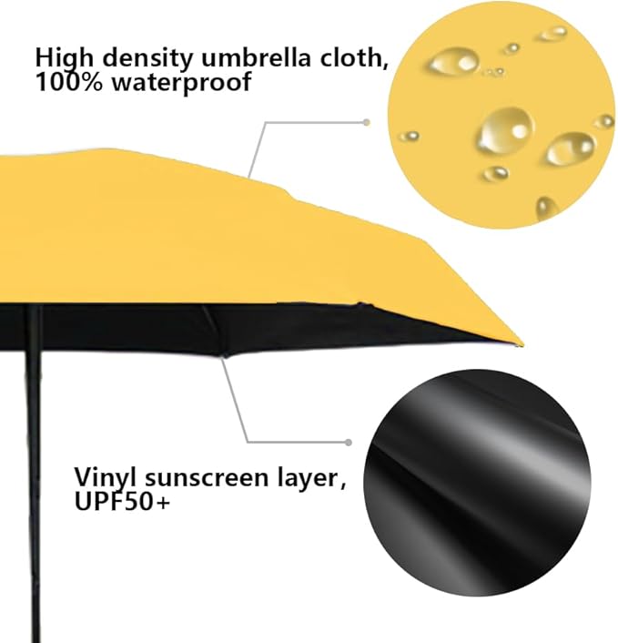 ESUFEIR Mini Sun Umbrella for Purse With Case, Small Compact UV Umbrella Travel Essentials, Lightweight Portable Parasol Windproof for Women Men Kids (Yellow)