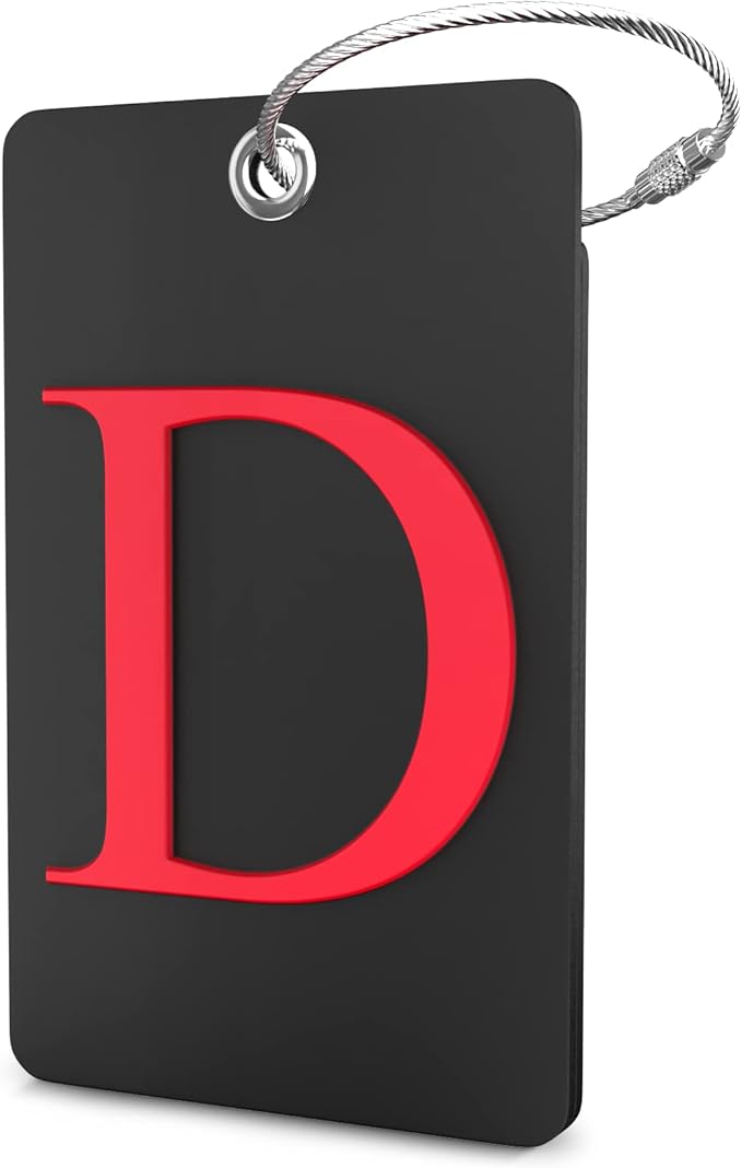 Shacke Luggage Tag Initial - Fully Bendable Tag w/Stainless Steel Loop - Black (Letter D)