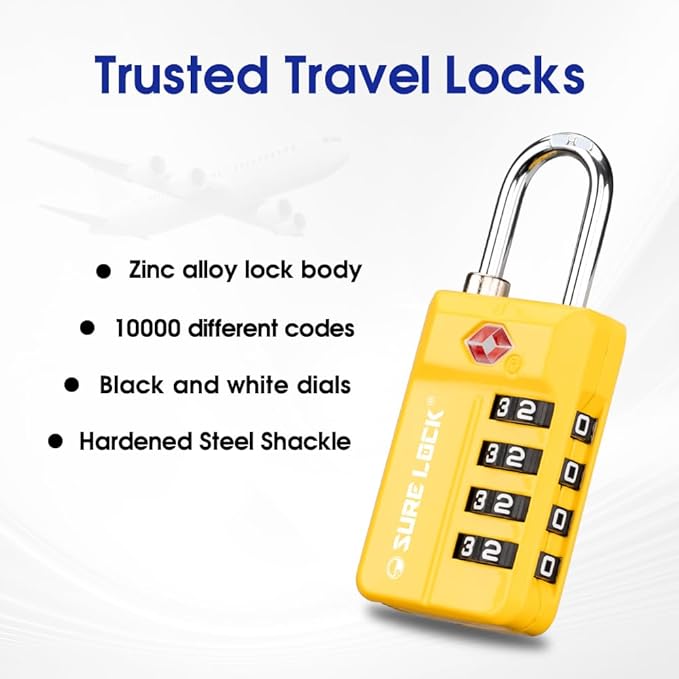TSA Approved Travel Luggage Locks, Open Alert Combination Lock for School Office & Gym Locker ,Toolbox, Pelican Case,Easy Read Dials- 1, 2 & 4 Pack (1, Yellow 1 Pack)