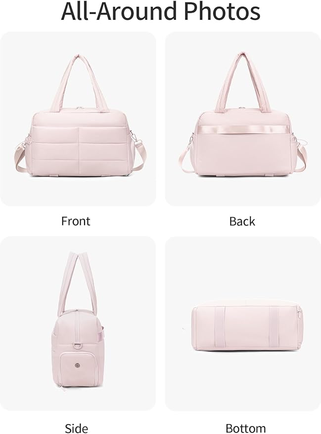 Gitus Carry On Duffle Gym Bag for Women Puffer Weekender Overnight Duffel Bag for Travel with Clear Toiletry Pouch Sport Yoga Fitness Essentials Gifts (Lightpink)