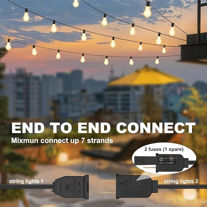 50FT Outdoor String Lights 32+2Bulbs(1.5FT Spacing) 120W Dimmer Remote | 1.5FT Bulbs Spacing, IP65 Waterproof, Dimmable & 3Mode & timmer, Mounting Ties for Setup Outside Patio Porch Backyard