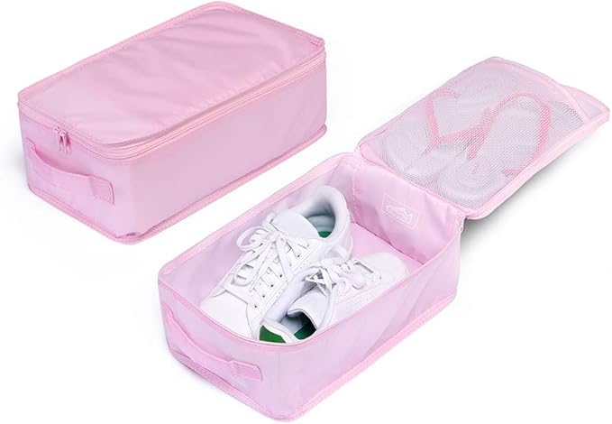 JJ POWER Travel Shoe Bags, Foldable Waterproof Shoe Pouches Organizer-Double Layer (2 Pink Shoe Bags)