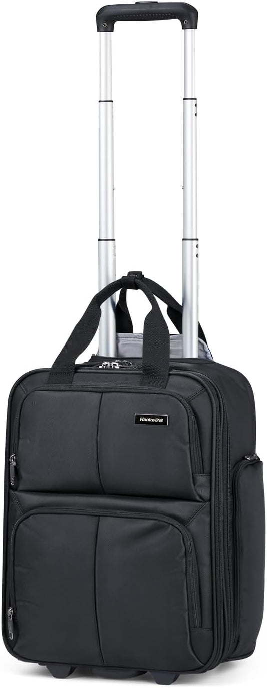 Hanke 16 Inch Underseat Carry On Luggage With Wheels, Small Rolling Suitcase Lightweight Under Seat Carry On Bag, Airline Approved Personal Item Overnight Softside Travel Luggage Bag,Black