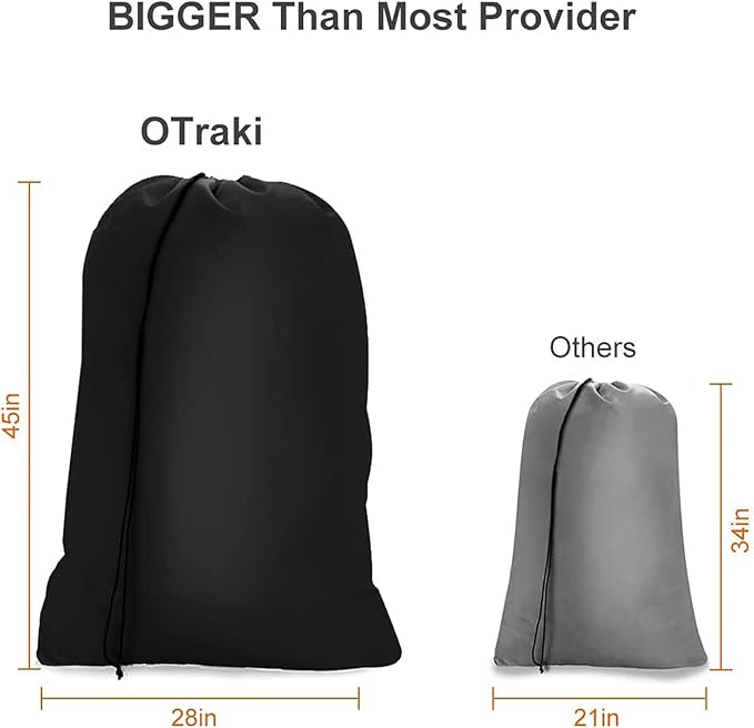 2 Pack Heavy Duty Large Laundry Bag 28x45 inch Extra Hamper Bag Dirty Clothes Organizer Drawstring Cloth Laundry Bag for Travel Camp Home College Dorm Drying Do Not Exceed 176℉ Black