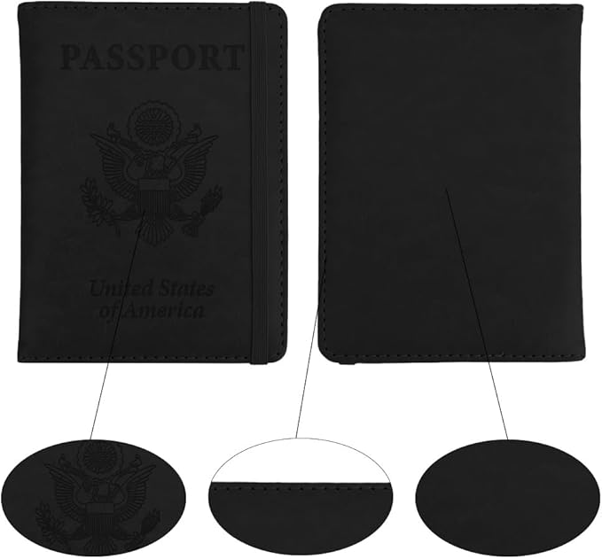 Passport Holder for Travel, Passport Holde Passport Cover Wallet Travel Passport Holders Must Haves for Women Men, PU Leather Passport Book Card Holder Case,Travelling Essentials, Black