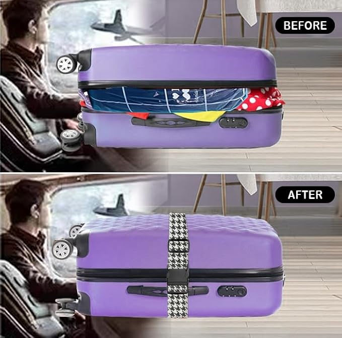 Luggage Straps for Suitcases Travel Belt Accessories, Cute Suitcase Strap, Adjustable Luggage Belt Strap, Heavy Duty with Quick-Release Buckle Luggage Strap Classic Houndstooth