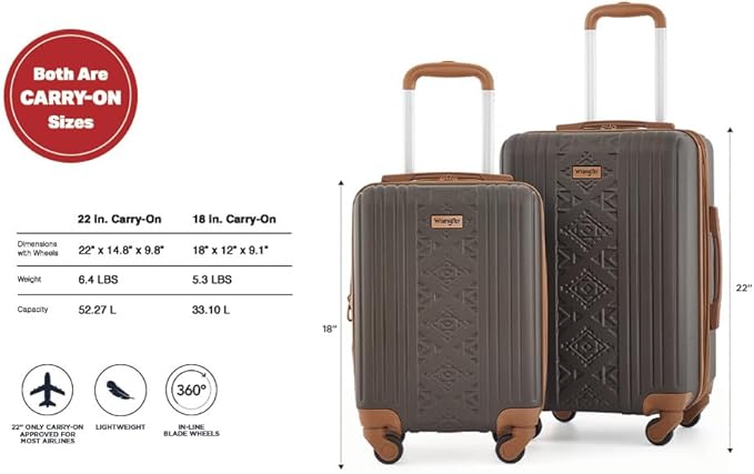 Wrangler 22" and 18" Heartland 2-Piece Carry-On Luggage Set, Chocolate