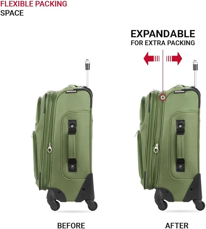 SWISSGEAR Sion Softside Expandable Spinner Luggage Durable Lightweight Travel Suitcase, Evergreen, Carry-On 21-Inch