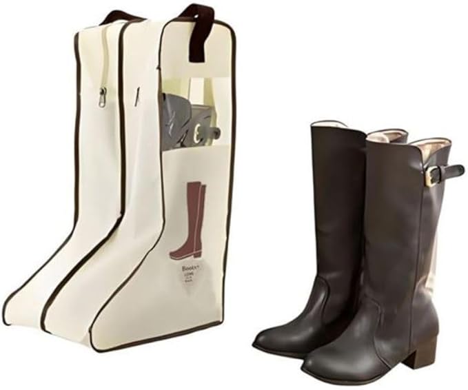 Portable 2 Pack Boots Storage, Tall Boots Protector Bag, Beige Portable Waterproof Storage Bags for Travel, Under Bed, Wardrobe, Shoe Cabinet